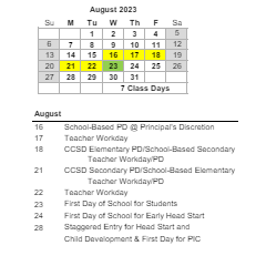 District School Academic Calendar for James Island Elementary for August 2023
