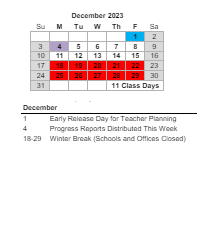 District School Academic Calendar for James Island Elementary for December 2023