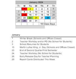 District School Academic Calendar for James Island Elementary for January 2024
