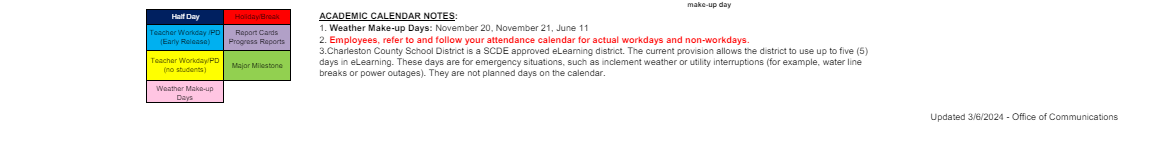 District School Academic Calendar Key for James Island Elementary