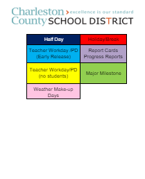 District School Academic Calendar Legend for James Island Elementary