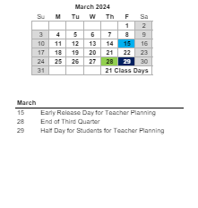 District School Academic Calendar for James Island Elementary for March 2024