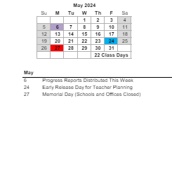 District School Academic Calendar for James Island Elementary for May 2024