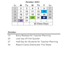 District School Academic Calendar for James Island Elementary for October 2023