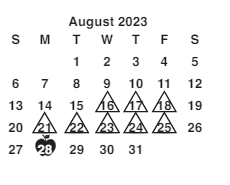 District School Academic Calendar for J H Gunn Elementary for August 2023