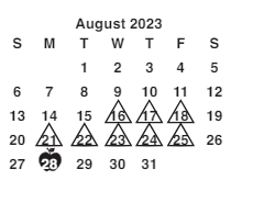 District School Academic Calendar for Elizabeth Trad/classical for August 2023