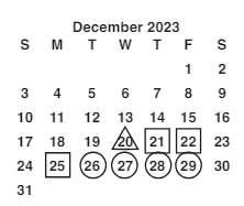 District School Academic Calendar for Piedmont Open Middle for December 2023