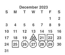 District School Academic Calendar for Rama Road Elementary for December 2023