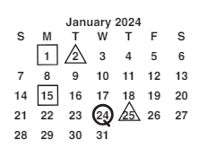 District School Academic Calendar for Francis Bradley Middle for January 2024