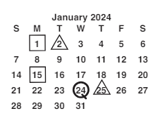 District School Academic Calendar for Derita Alternative for January 2024