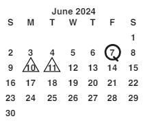 District School Academic Calendar for Oakdale Elementary for June 2024