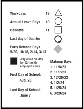 District School Academic Calendar Legend for Francis Bradley Middle