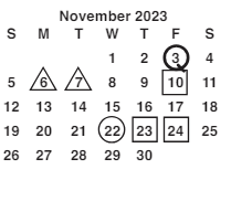 District School Academic Calendar for Francis Bradley Middle for November 2023