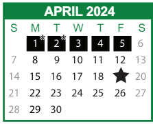 District School Academic Calendar for Savannah Arts Academy for April 2024