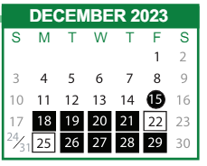 District School Academic Calendar for Scott Learning Center for December 2023
