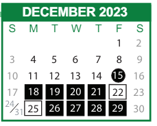 District School Academic Calendar for Oglethorpe Academy for December 2023