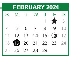 District School Academic Calendar for Tapp Program for February 2024