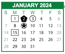 District School Academic Calendar for Adult Education for January 2024