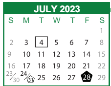 District School Academic Calendar for Riley Learning Center for July 2023