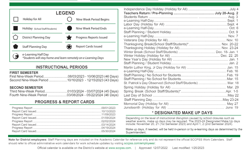 District School Academic Calendar Key for Shuman Middle School