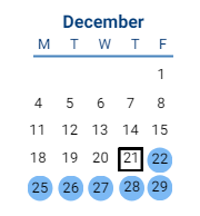 District School Academic Calendar for Hickory Elementary for December 2023