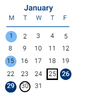 District School Academic Calendar for Cedar Road Elementary for January 2024