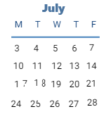 District School Academic Calendar for Hickory Elementary for July 2023