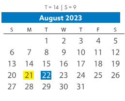 District School Academic Calendar for Woolridge Elementary for August 2023