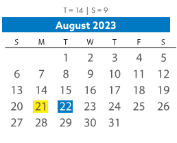 District School Academic Calendar for Robious Middle for August 2023