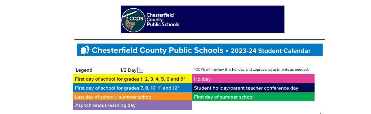 District School Academic Calendar Key for Robious Middle