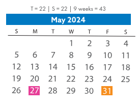 District School Academic Calendar for Woolridge Elementary for May 2024
