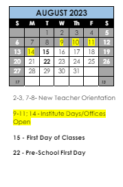 District School Academic Calendar for Spring Trail Elementary School for August 2023