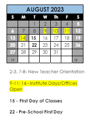 District School Academic Calendar for Liberty Elem School for August 2023