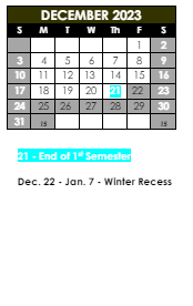 District School Academic Calendar for Centennial School for December 2023