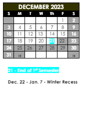 District School Academic Calendar for Spring Trail Elementary School for December 2023
