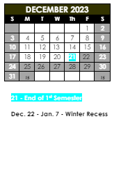 District School Academic Calendar for Sunnydale Elem School for December 2023