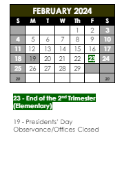 District School Academic Calendar for Independence Preschool for February 2024