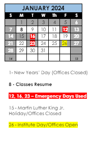 District School Academic Calendar for South Elgin High School for January 2024