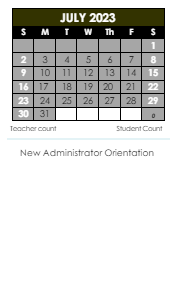 District School Academic Calendar for Washington Elem School for July 2023