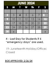 District School Academic Calendar for Oakhill Elem School for June 2024