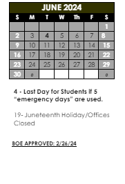 District School Academic Calendar for Bartlett Elem School for June 2024