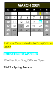 District School Academic Calendar for Spring Trail Elementary School for March 2024