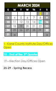 District School Academic Calendar for Central School Program for March 2024