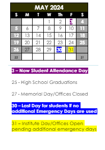 District School Academic Calendar for Washington Elem School for May 2024
