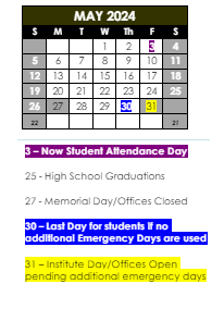 District School Academic Calendar for Spring Trail Elementary School for May 2024