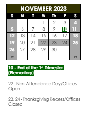 District School Academic Calendar for Kimball Middle School for November 2023