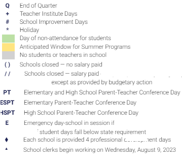 District School Academic Calendar Legend for Nicholson Elementary Math & Science