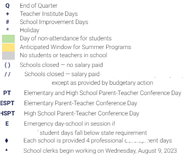 District School Academic Calendar Legend for Sullivan High School