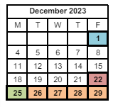 District School Academic Calendar for Chicopee Academy for December 2023