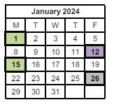 District School Academic Calendar for Chicopee Academy for January 2024